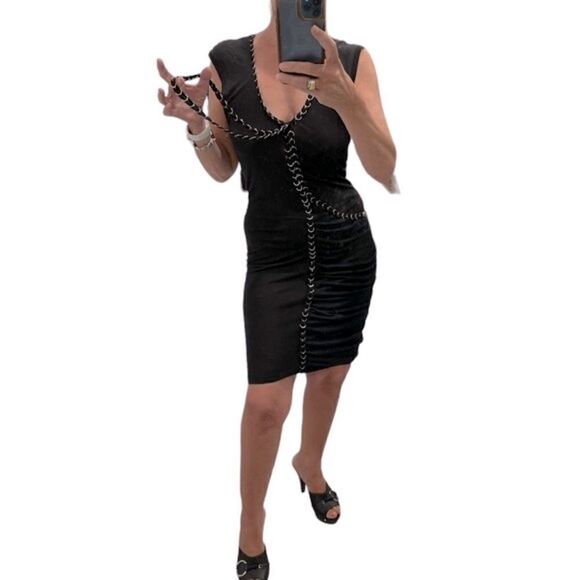 Sachin + Babi For Ankasa Black V Neck Chains Details Ruched Dress.Size S - Picture 5 of 16